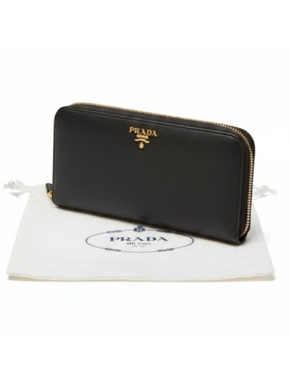 Prada Saffiano Leather Zip Wallet Black Nero